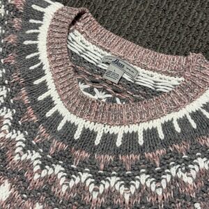 GH Bass Women's Fair Isle Sweater Gray Pink White Cotton Blend Size L Classic